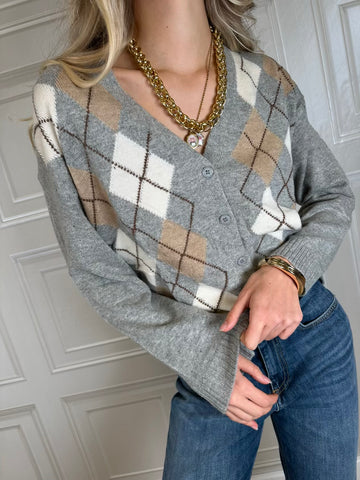 Cardigan losanghe grigio - SusyMix