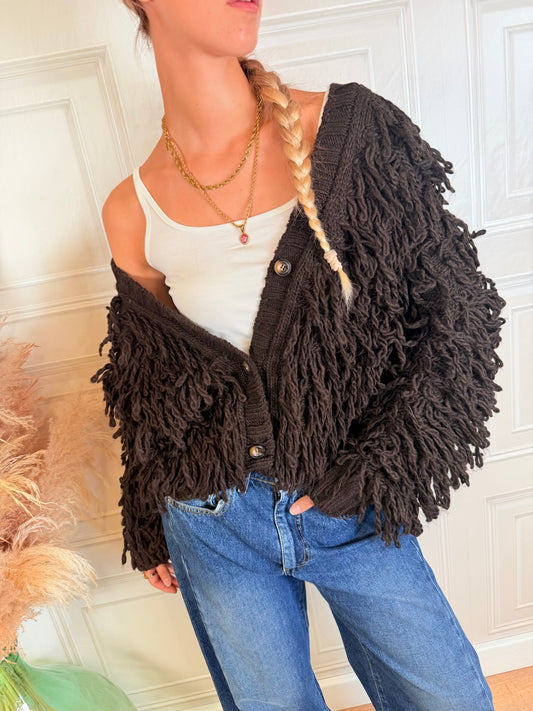 Cardigan Alma maglia frange moro - Vicolo