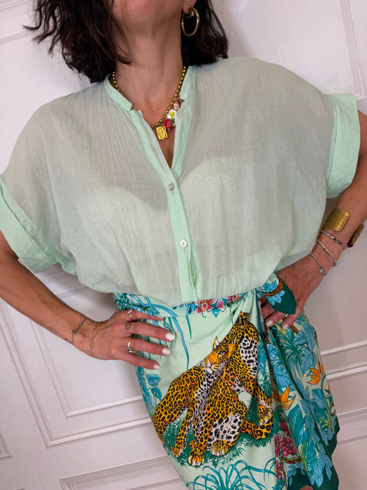 Camicia mussola verde mare manica corta - Tensione In