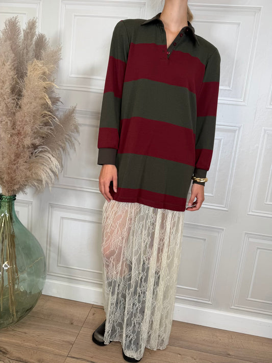 Abito Olivia polo pizzo bordeaux e verde militare - Vicolo