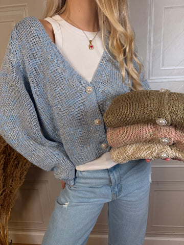 Cardigan bottoni perla lurex - HaveOne