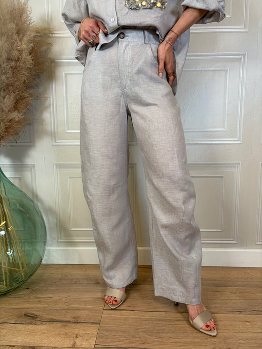 Pantalone 100% lino perla - Tensione In