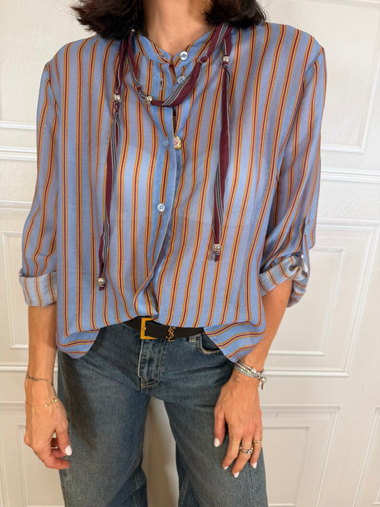 Camicia collana rigata celeste - Nomad Haveone