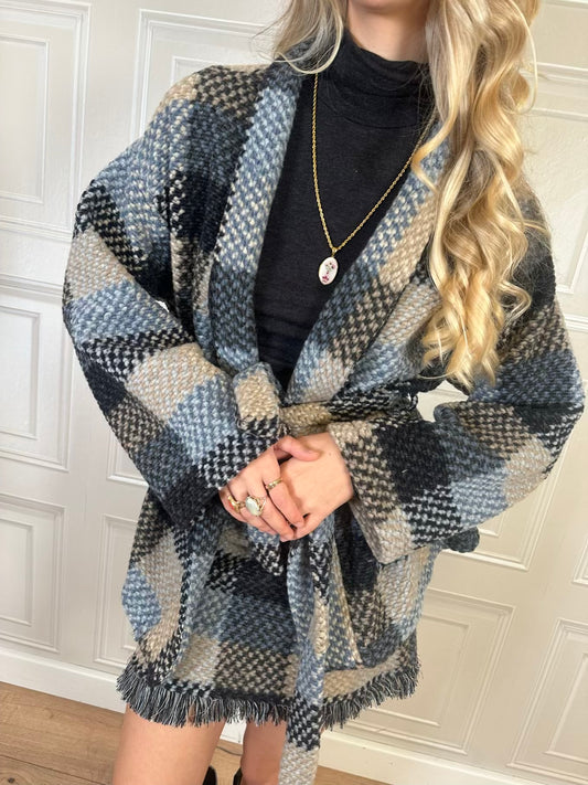 Cardigan check in maglia Celeste - Vicolo