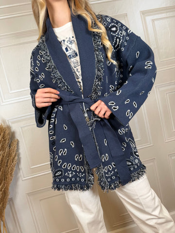 Cardigan Alanui bandana blu navy - Tensione In
