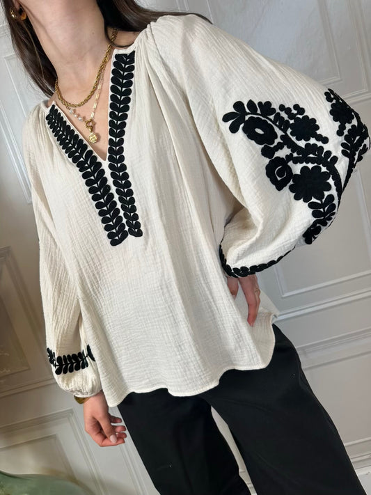 Blusa in mussola ricami - Philia Loft