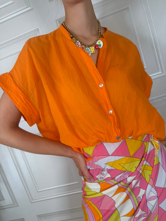 Camicia mussola arancione manica corta - Tensione In