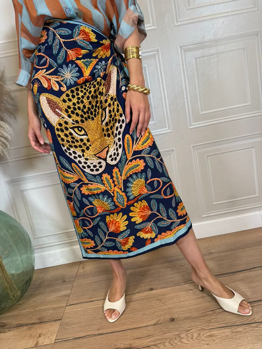 Gonna pareo lunga leopardo blu - Haveone