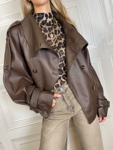 Giacca bomber ecopelle moro Riley - Haveone