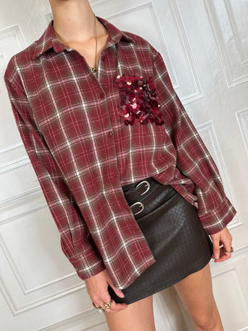Camicia scozzese rosso taschino paillettes - Susymix