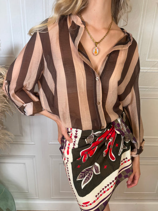 Camicia righe moro e sabbia - Haveone
