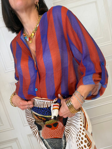Camicia righe coccio e bluette - Haveone