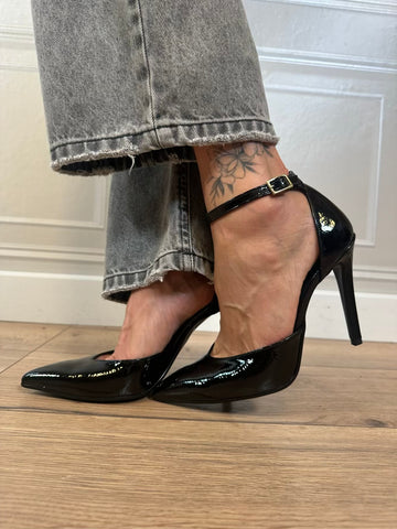 Ankle strap vernice nero - Via Venezia