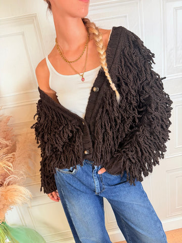 Cardigan Alma maglia frange moro - Vicolo