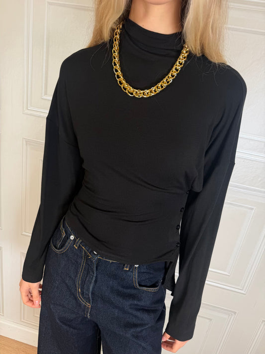 T-shirt bottoncini e laccetto nero - Haveone