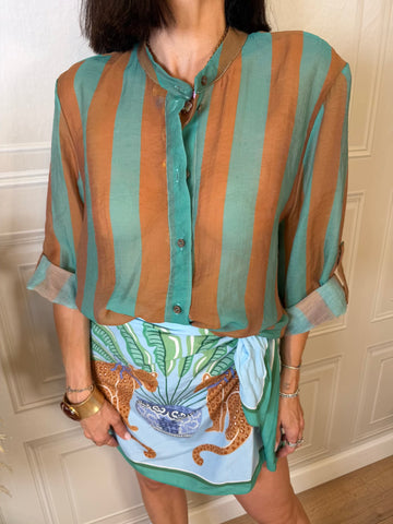 Camicia righe tabacco e turchese - Haveone