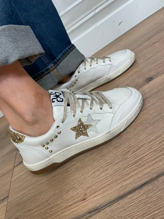 Sneakers effetto vintage glitter e strass oro - 2Star
