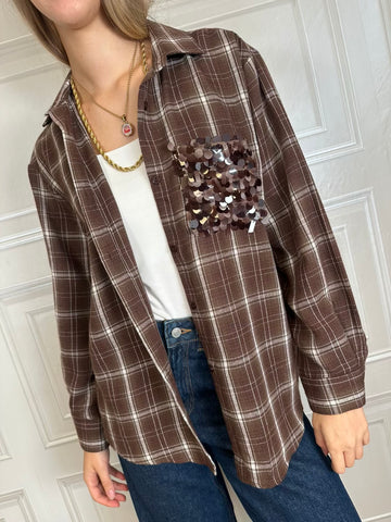 Camicia scozzese marrone taschino paillettes - Susymix