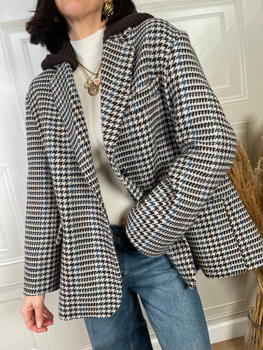 Giacca cappotto pied de poule cappuccio moro - Vicolo