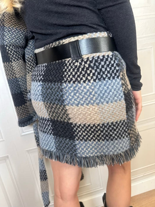 Minigonna check in maglia Celeste - Vicolo