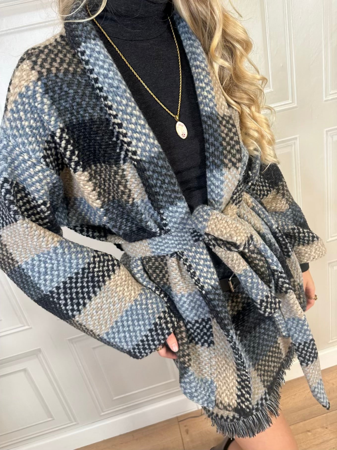 Cardigan check in maglia Celeste - Vicolo