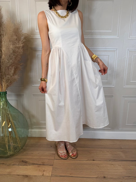 Abito midi smanicato in cotone bianco - Kikisix