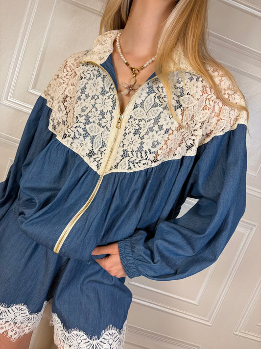 Bomber pizzo e chambray - Kikisix