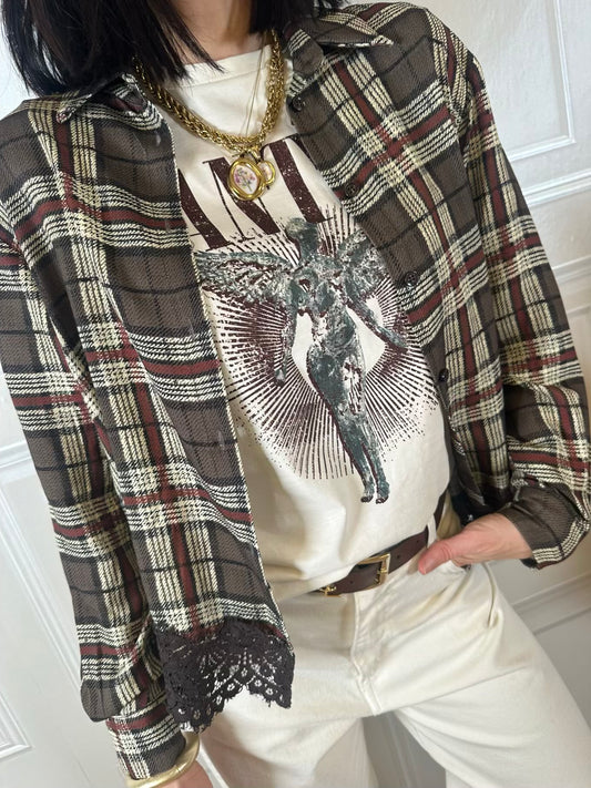 Camicia check fondo in pizzo - Haveone