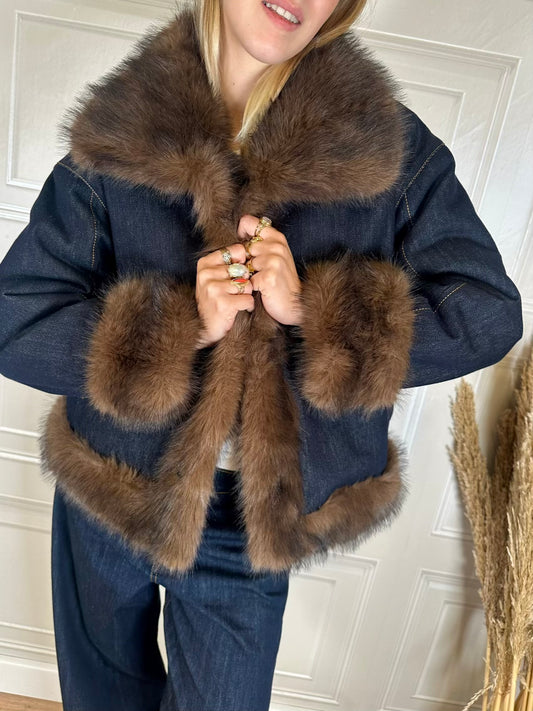Giacca Eco pelliccia Reversibile in Denim - Vicolo