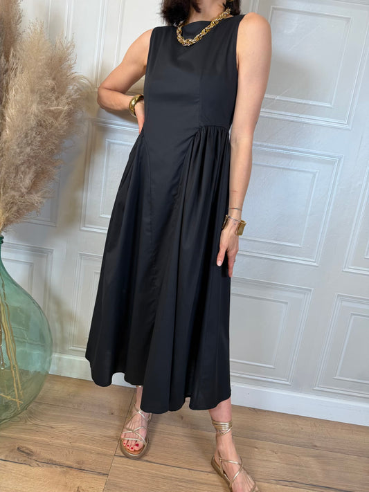 Abito midi smanicato in cotone nero - Kikisix