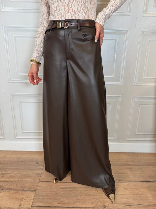 Pantalone wide leg ecopelle moro - SusyMix