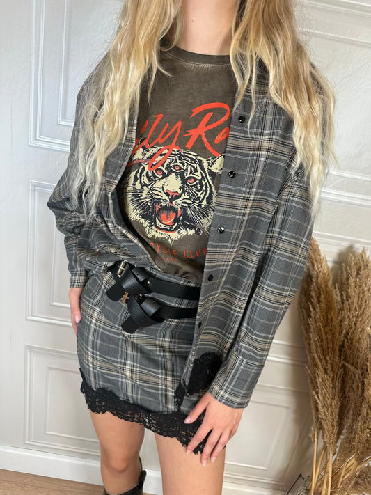Camicia over check pizzo sul fondo- Haveone