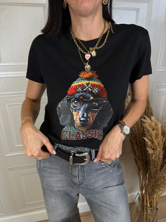 T-shirt cane con berretto e strass - SusyMix