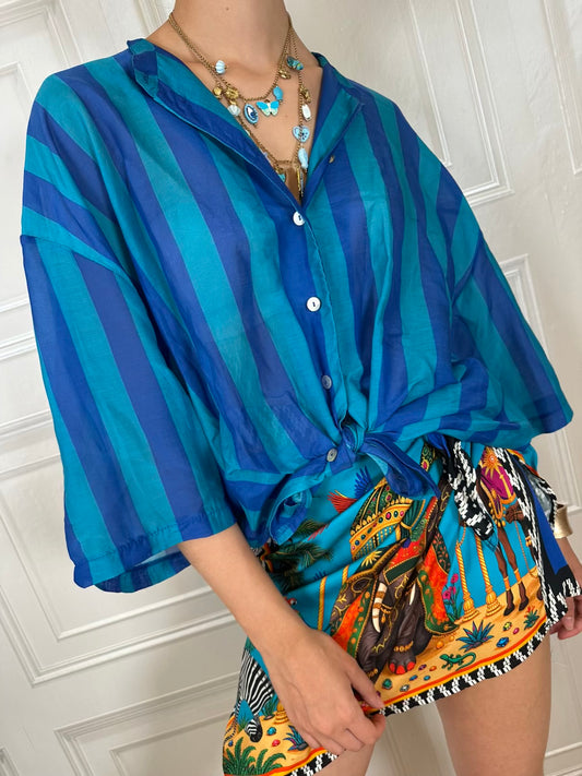 Camicia mussola righe blu e celeste - Tensione In