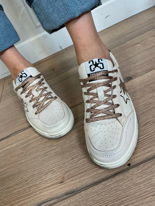 Sneakers effetto vintage glitter e strass rosa - 2Star
