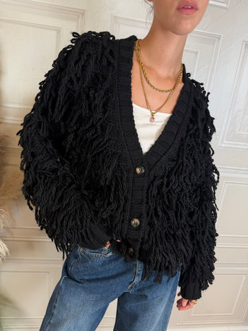 Cardigan Alma maglia frange nero - Vicolo
