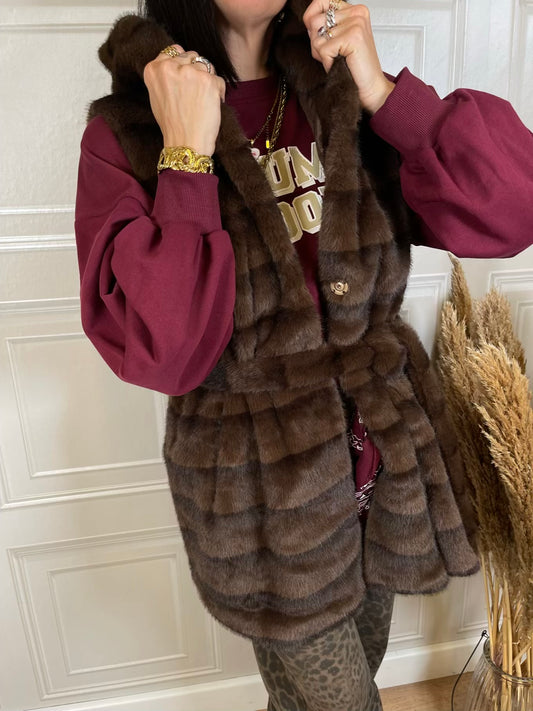 Eco pelliccia Gilet con cappuccio - HolaSelection