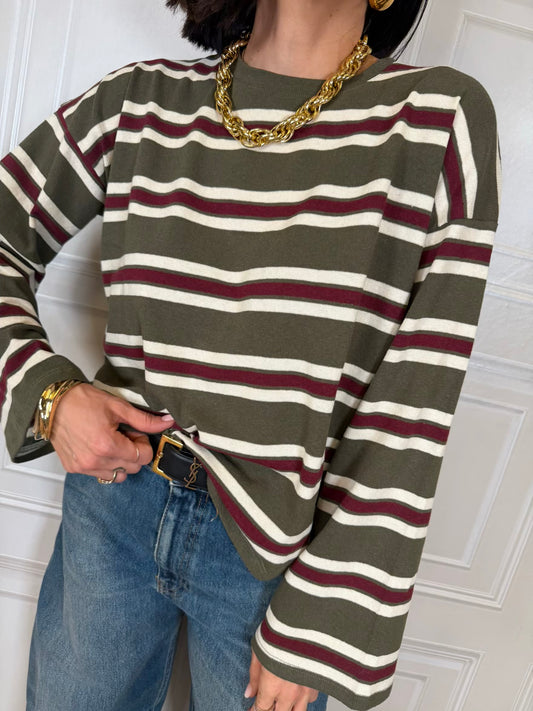 T-shirt Niky righe campana verde olio - Susymix