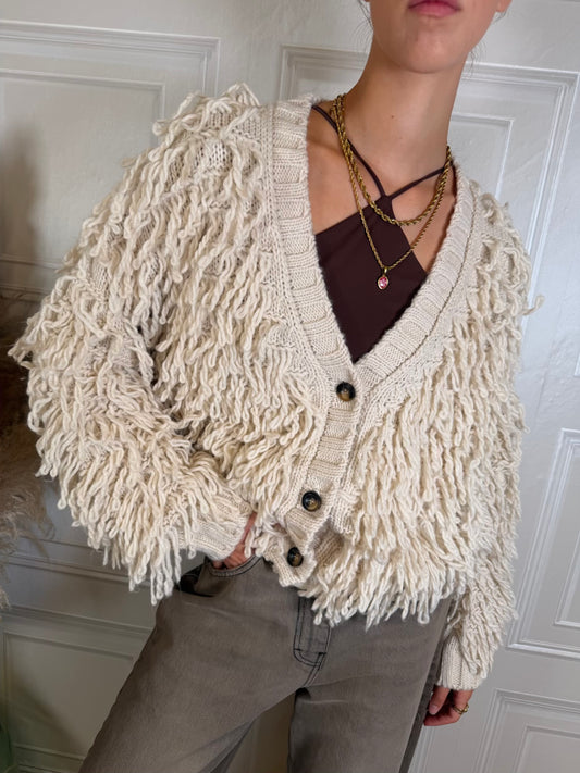 Cardigan alma maglia frange burro - Vicolo