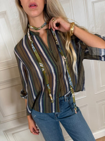 Camicia rigata Jungle verde oliva - Haveone