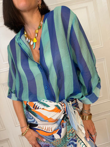 PREORDER Camicia righe royal e acqua marina- Haveone