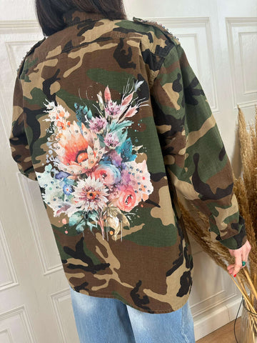 Sahariana camou vintage strass e fiori - Vicolo