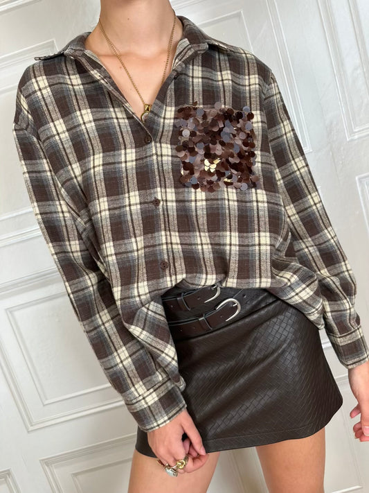 Camicia scozzese moro taschino paillettes - Susymix