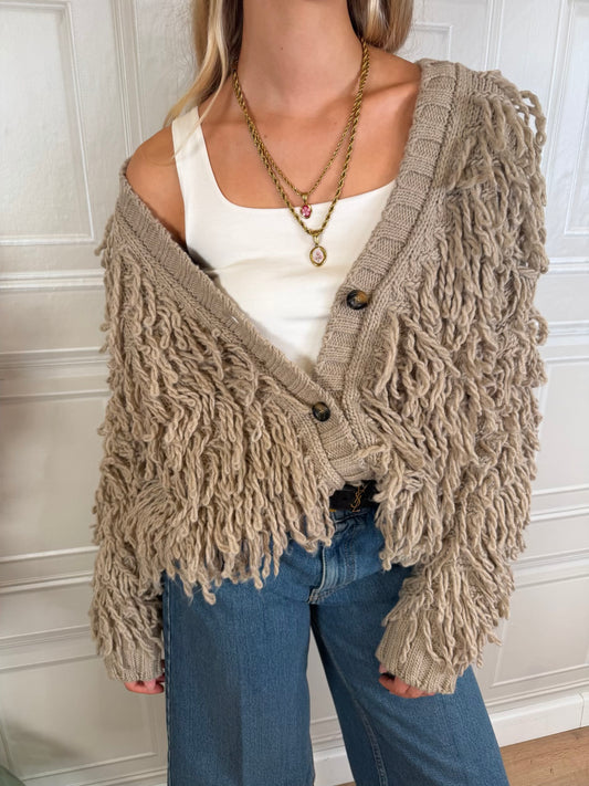 Cardigan Alma maglia frange taupe - Vicolo