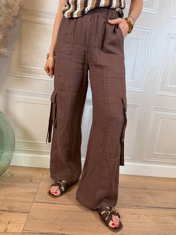 Pantalone worker in 100% lino moro - HaveOne