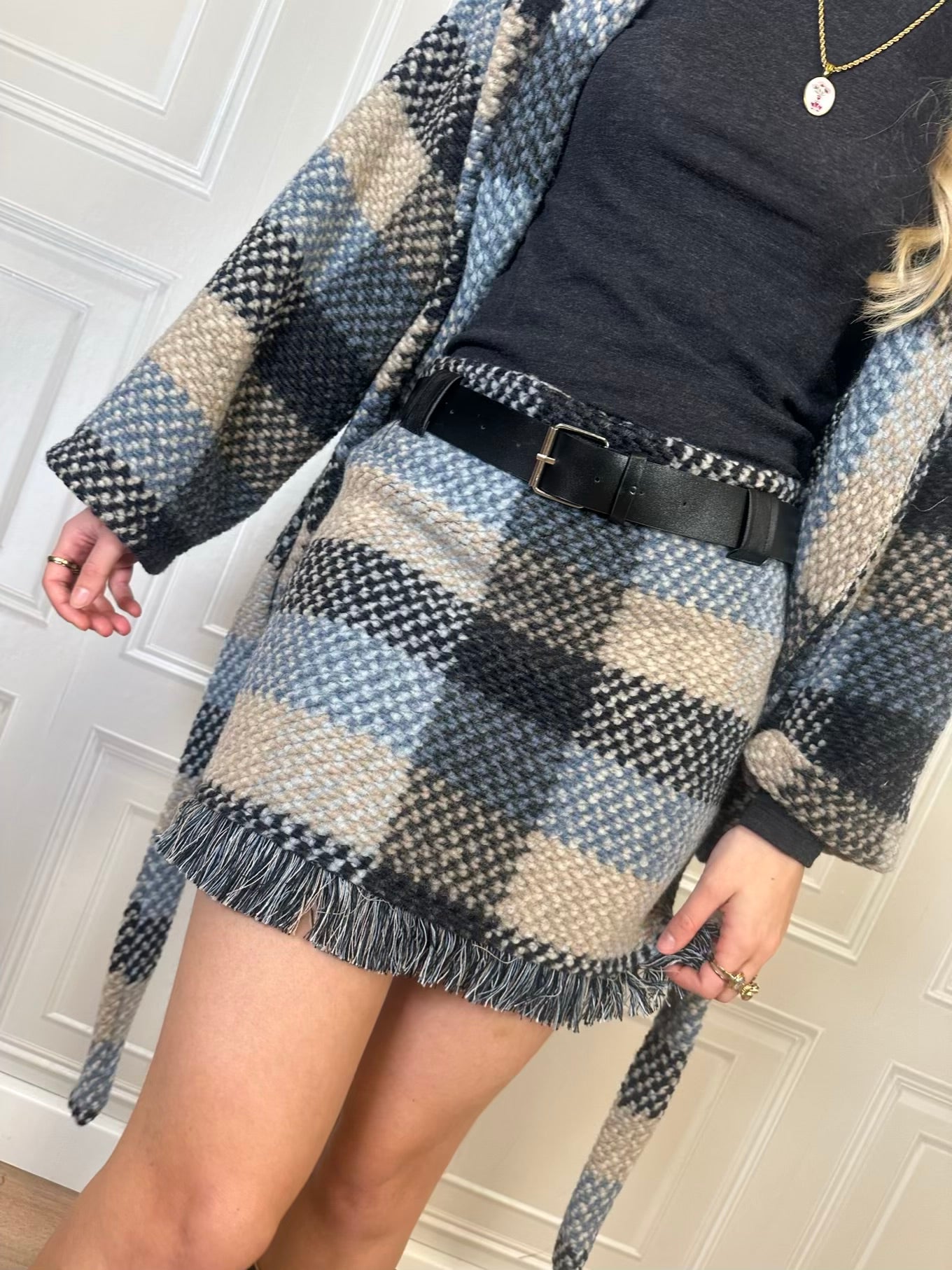 Minigonna check in maglia Celeste - Vicolo