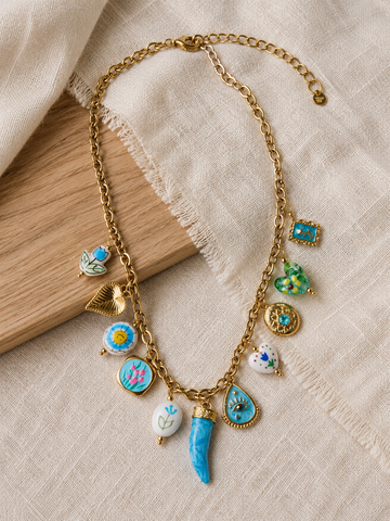 Collana talismano azzurro multicharms - Hola