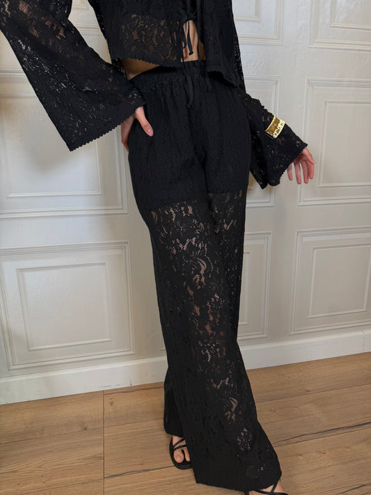 Pantalone palazzo pizzo nero - Kikisix