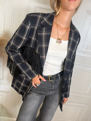 Giacca Blazer Frange Check Blu - Vicolo
