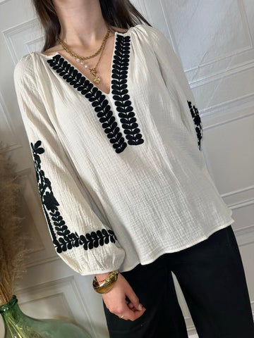 Blusa in mussola ricami - Philia Loft